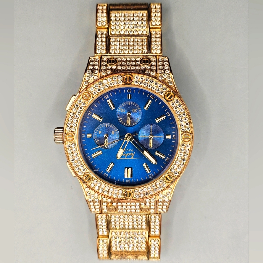 Used Gold and Blue Techno Pave Watch